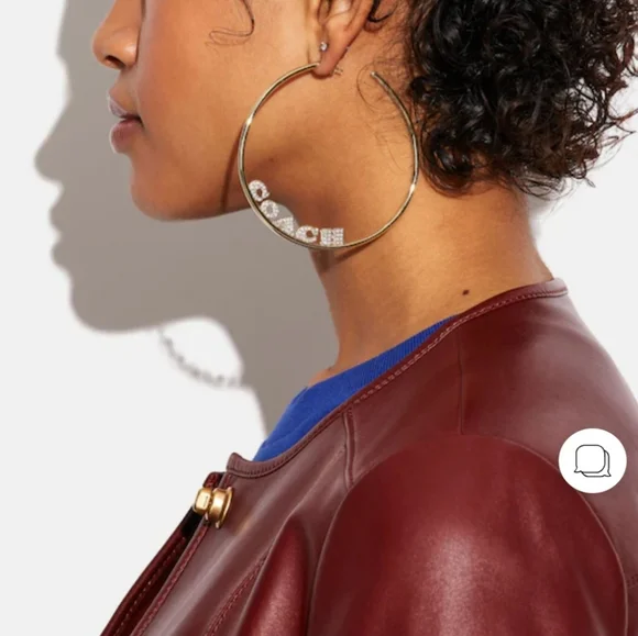 Coach x JLo Large Gold Hoop Earrings with Pave Crystals - Picture 4 of 13